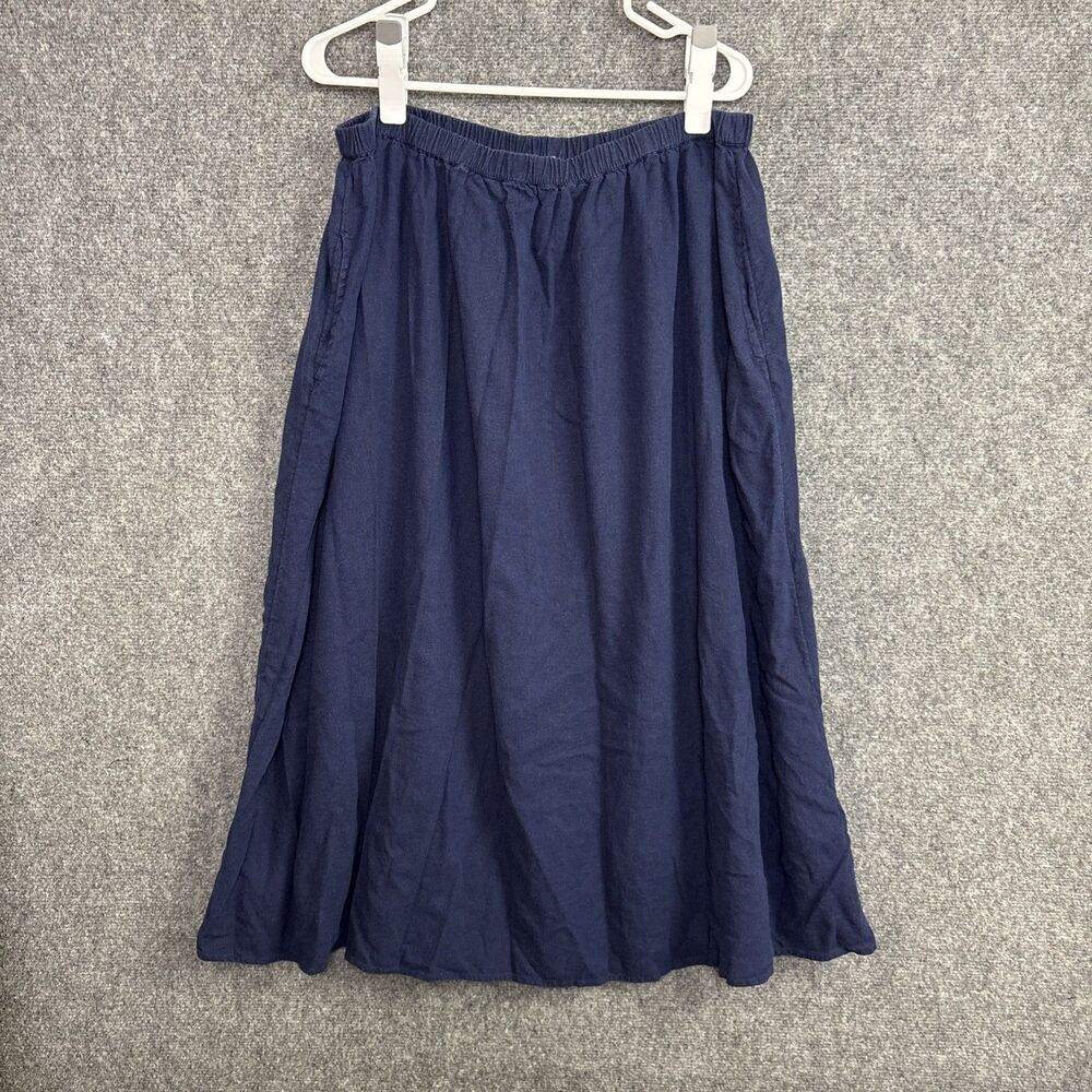 Caslon Linen Blend Flare Skirt Womens Size L Blue Pockets Midi